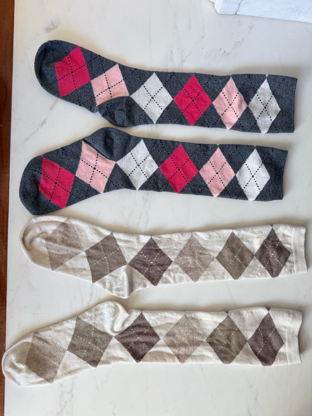 2 Argyle Knee-High Socks - Gray, Pink, Red & Cream Women Crew socks